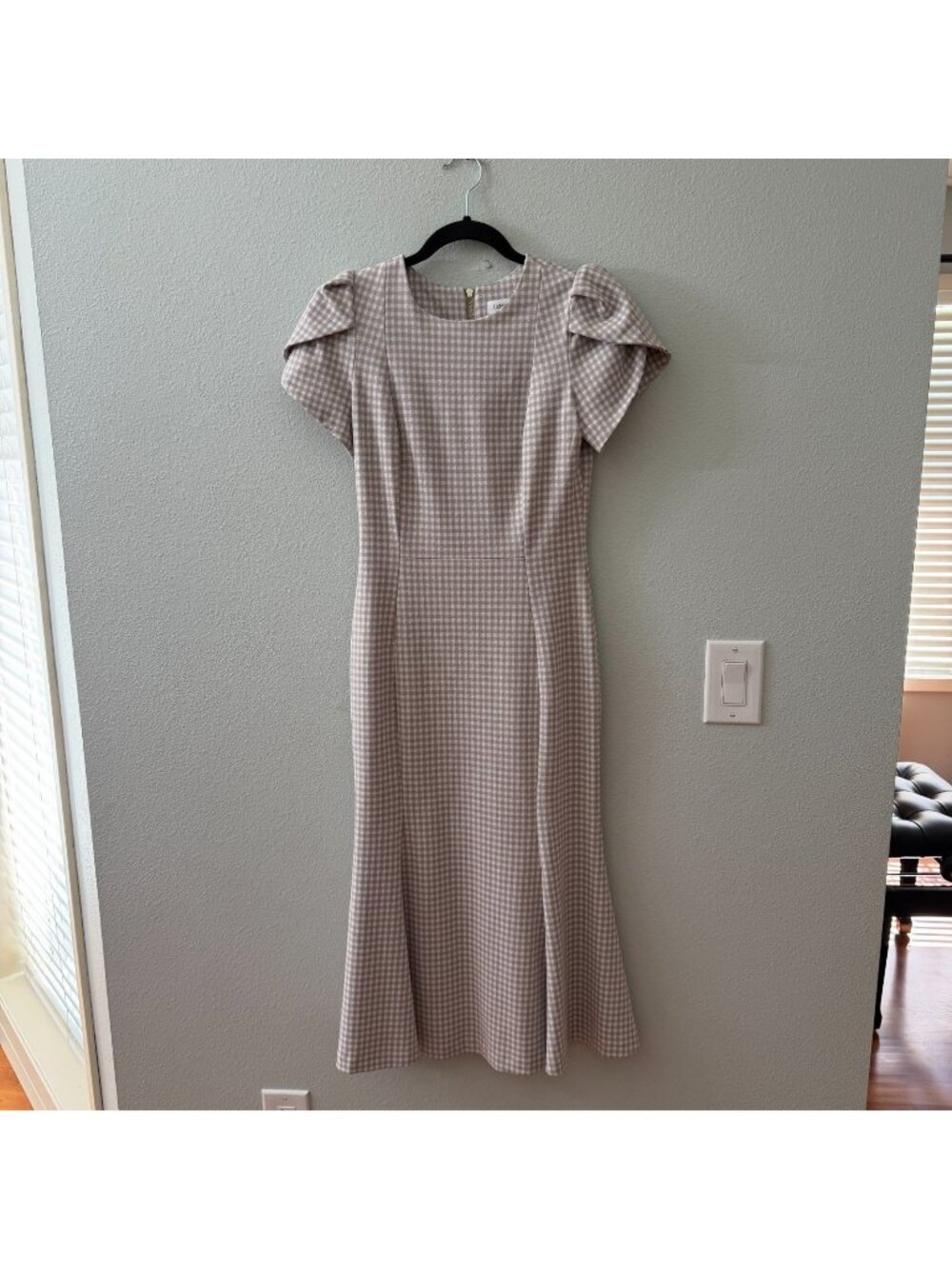 Calvin Klein Gingham Tan Tulip Hem Midi Dress Size 2 Modest Career